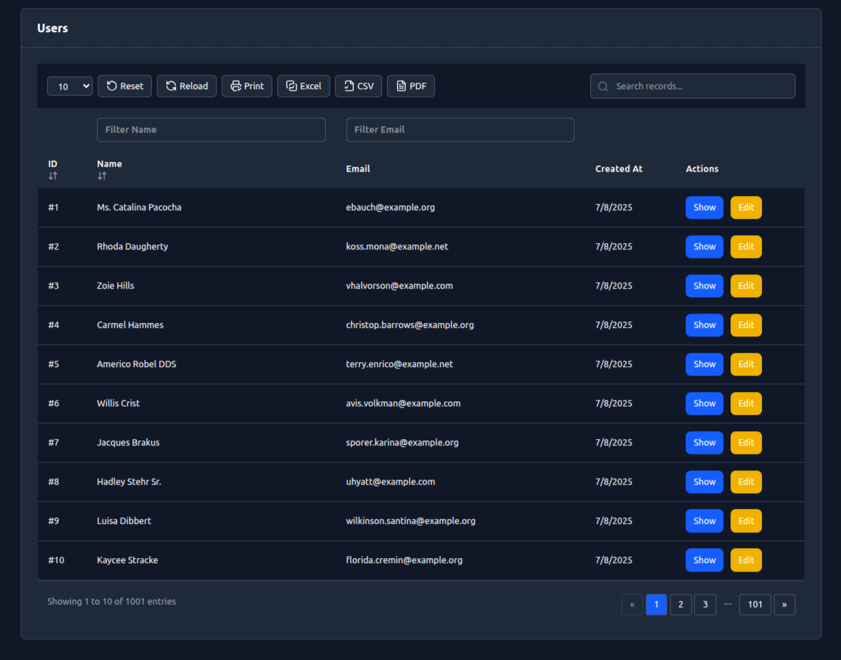 vanillajs-datatable demo – darkmood