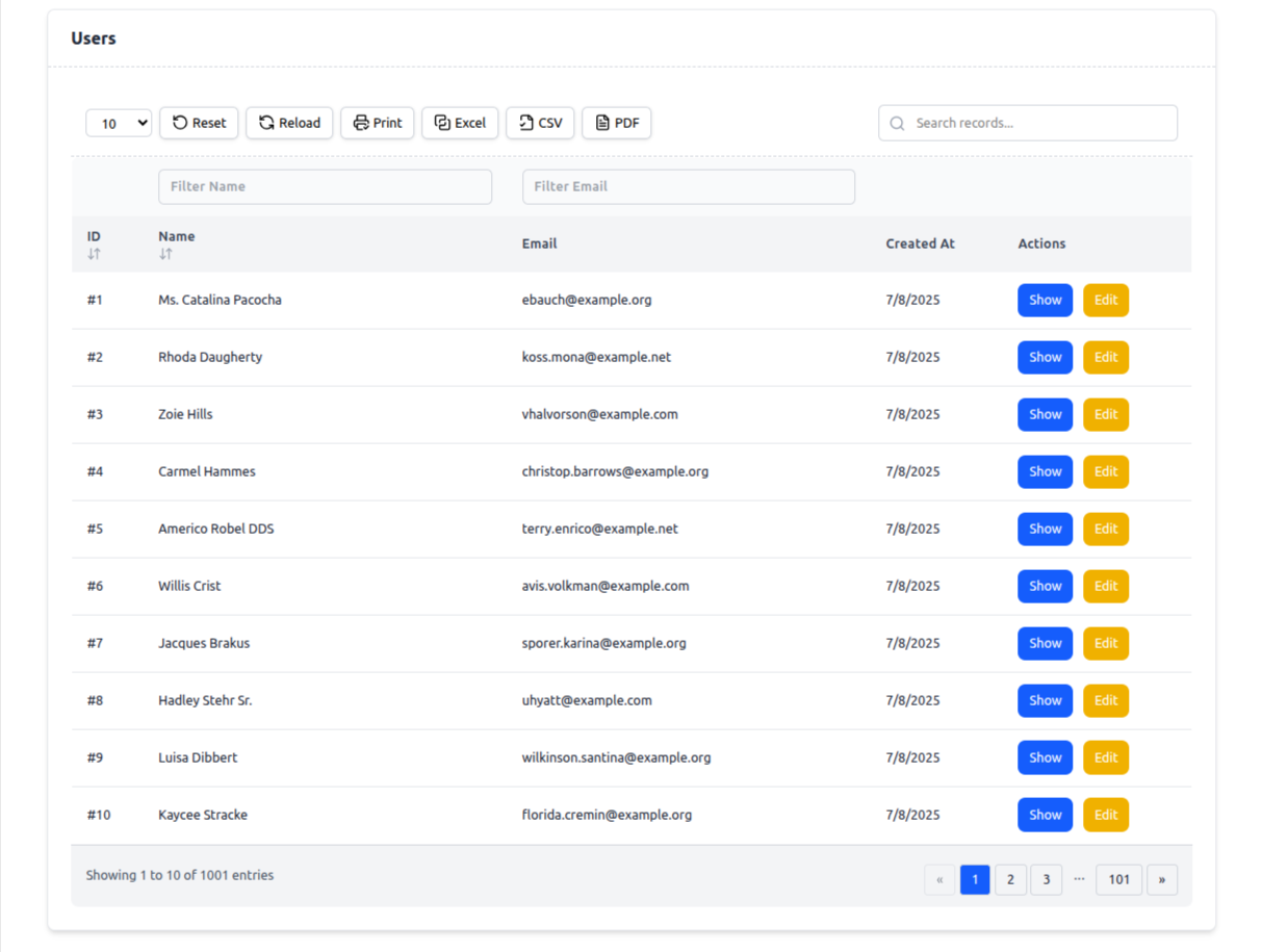 vanillajs-datatable demo –  lightmood